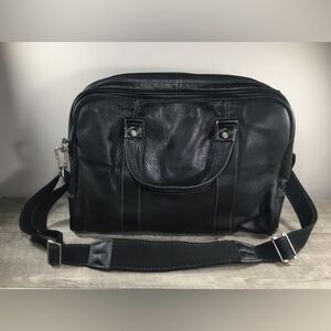 Franklin Covey Black Leather Messenger Shoulder Laptop School Handbag Bag Purse
